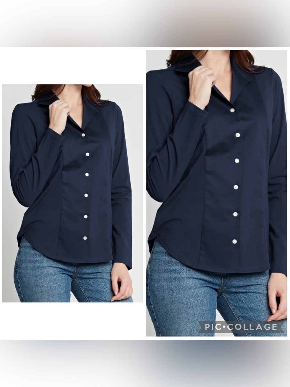 HINSON WU Women’s Navy Blue DONNA Blouse Button Up Collared Stretch 3/4 Slv Sz S